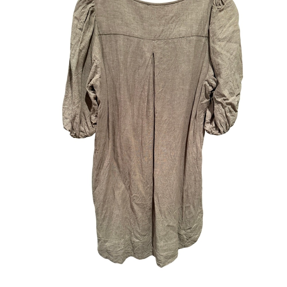 Cynthia Rowley Linen/Viscose Puff Sleeve V-Neck Dress Lagenlook Boho Earthy‎ - Picture 3 of 5